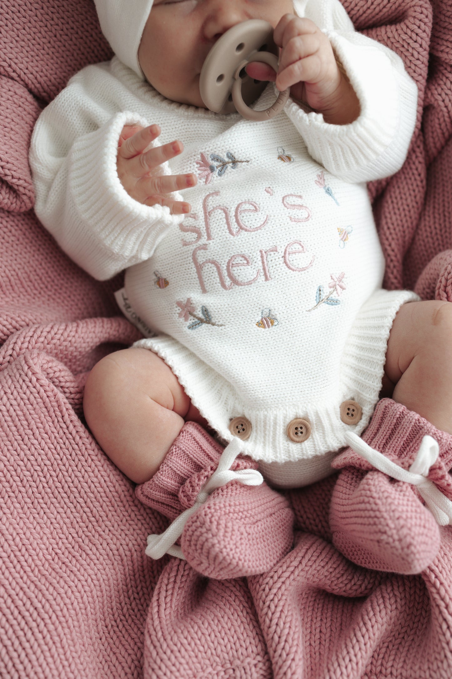 MAY PREORDER | She’s Here Announcement Romper | Honey Blossom | Milk