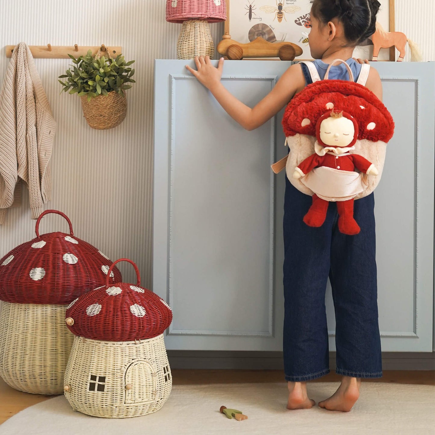 Hopalong Mushroom Backpack | Red | Olli Ella PREORDER