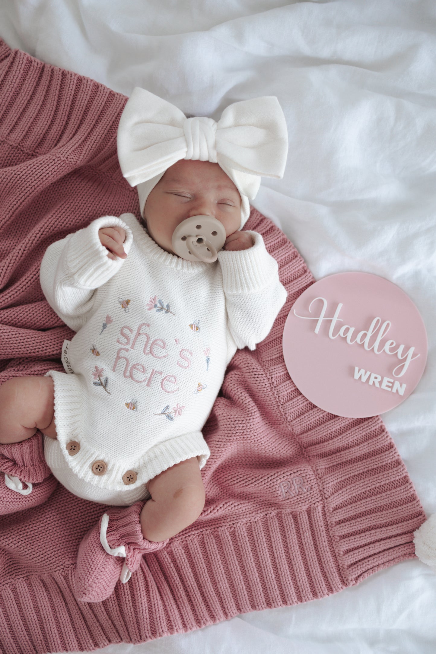 MAY PREORDER | She’s Here Announcement Romper | Honey Blossom | Milk