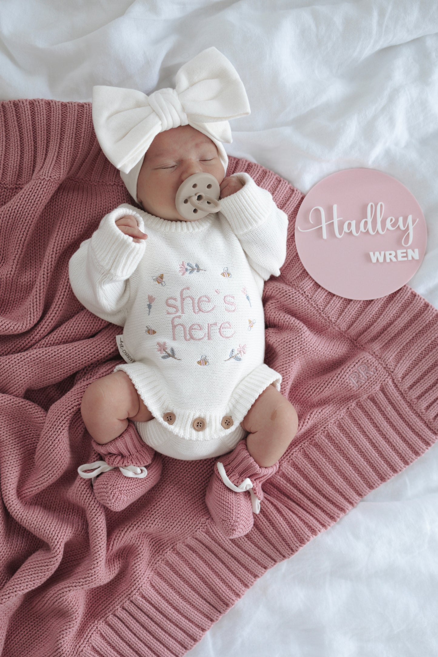 MAY PREORDER | She’s Here Announcement Romper | Honey Blossom | Milk