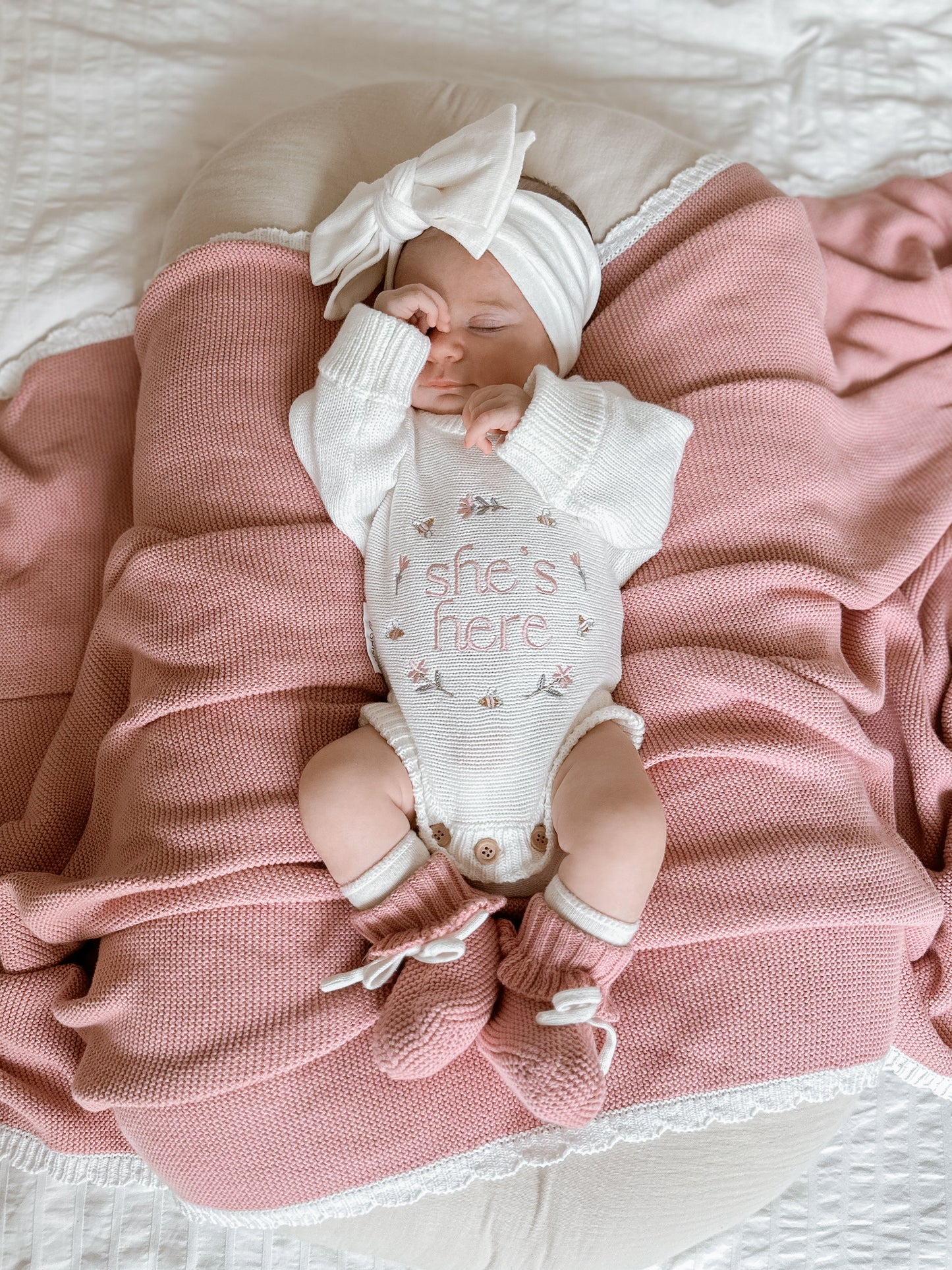 MAY PREORDER | She’s Here Announcement Romper | Honey Blossom | Milk