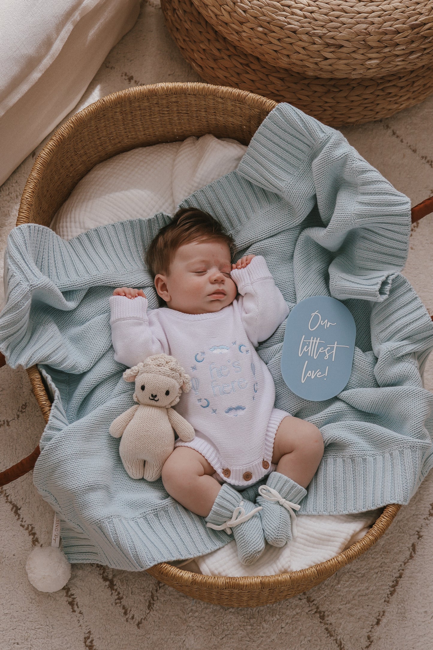 He’s Here Announcement Romper | Cloud | Coconut