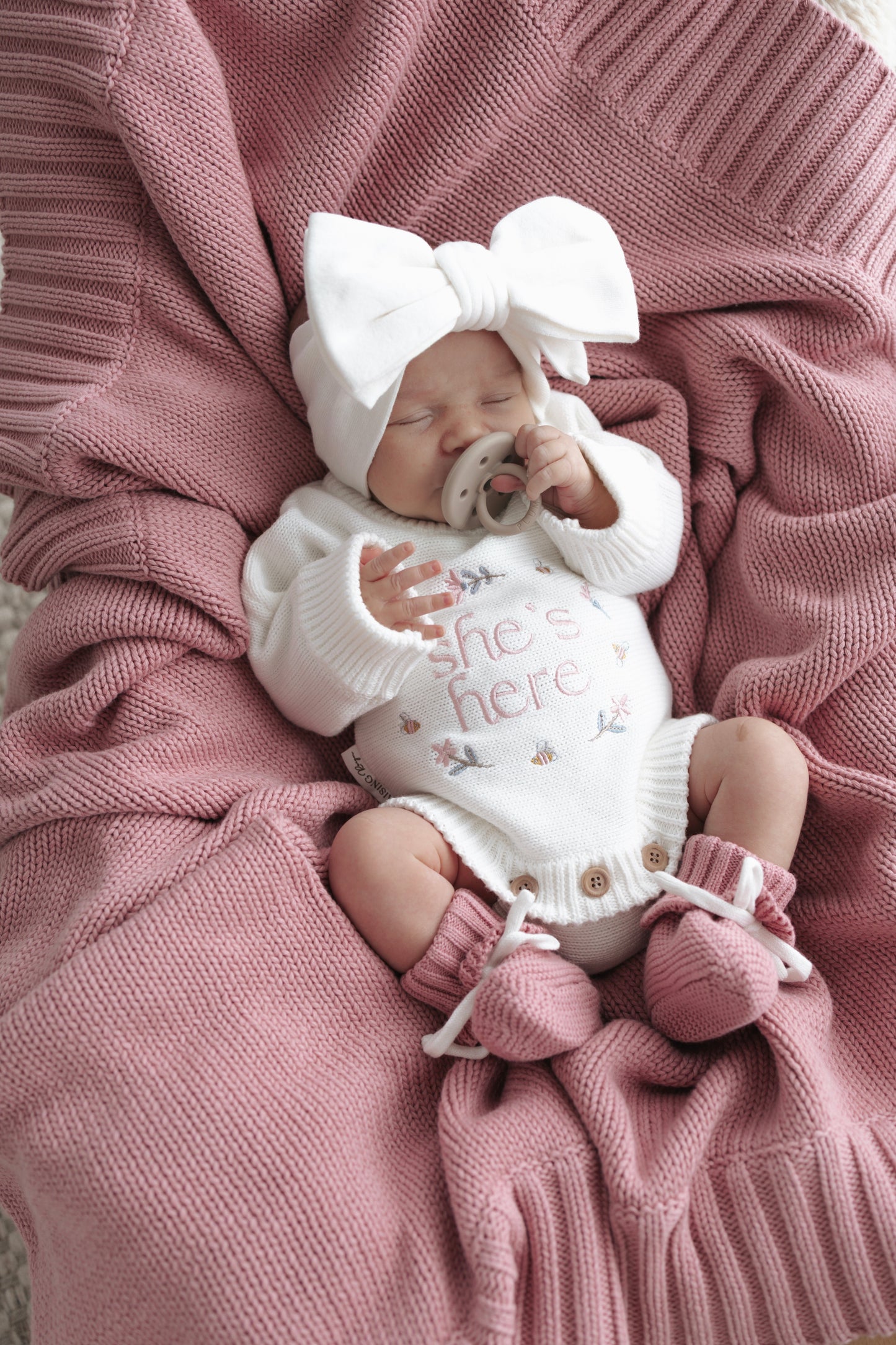 MAY PREORDER | She’s Here Announcement Romper | Honey Blossom | Milk