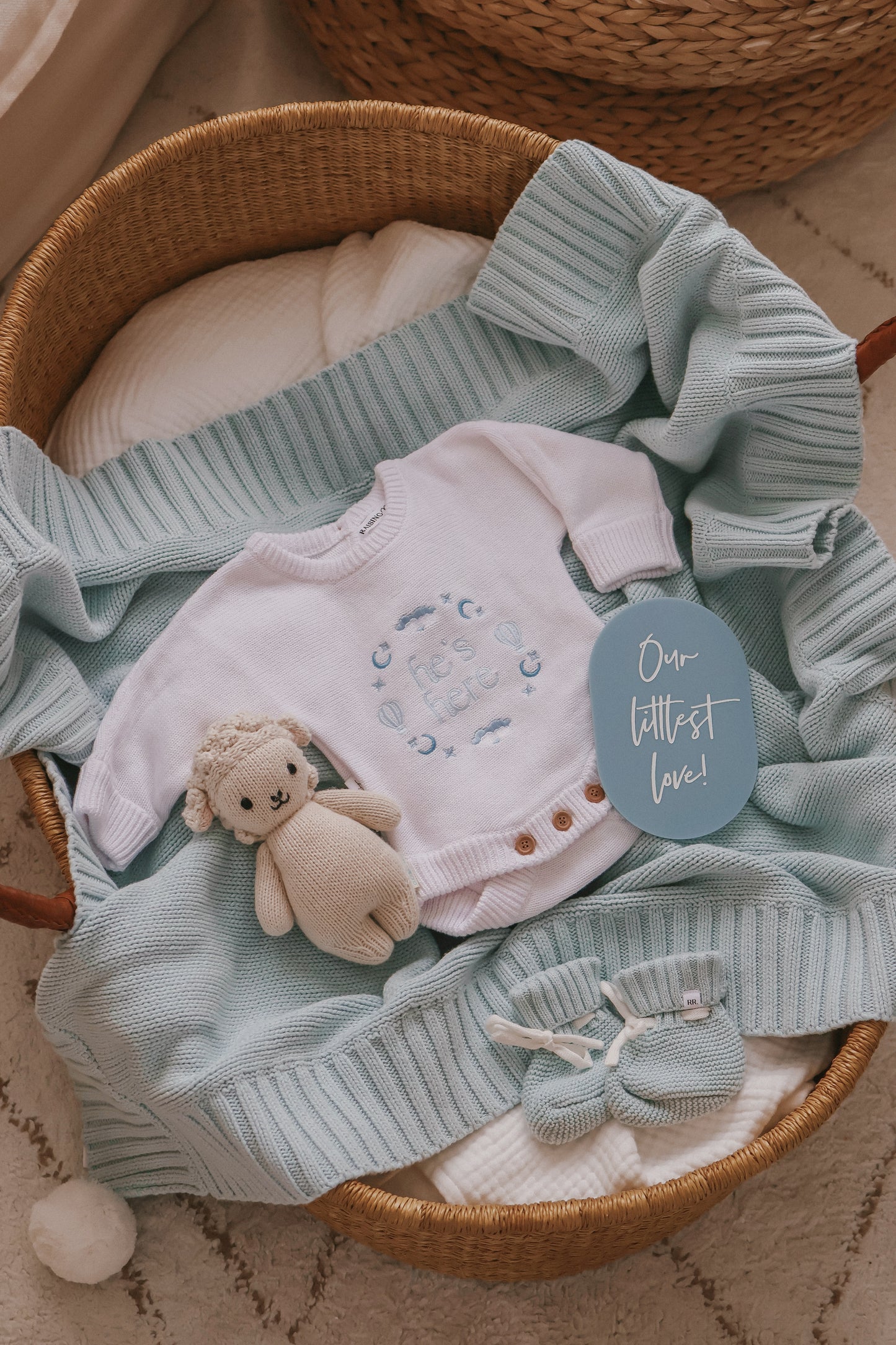 He’s Here Announcement Romper | Cloud | Coconut