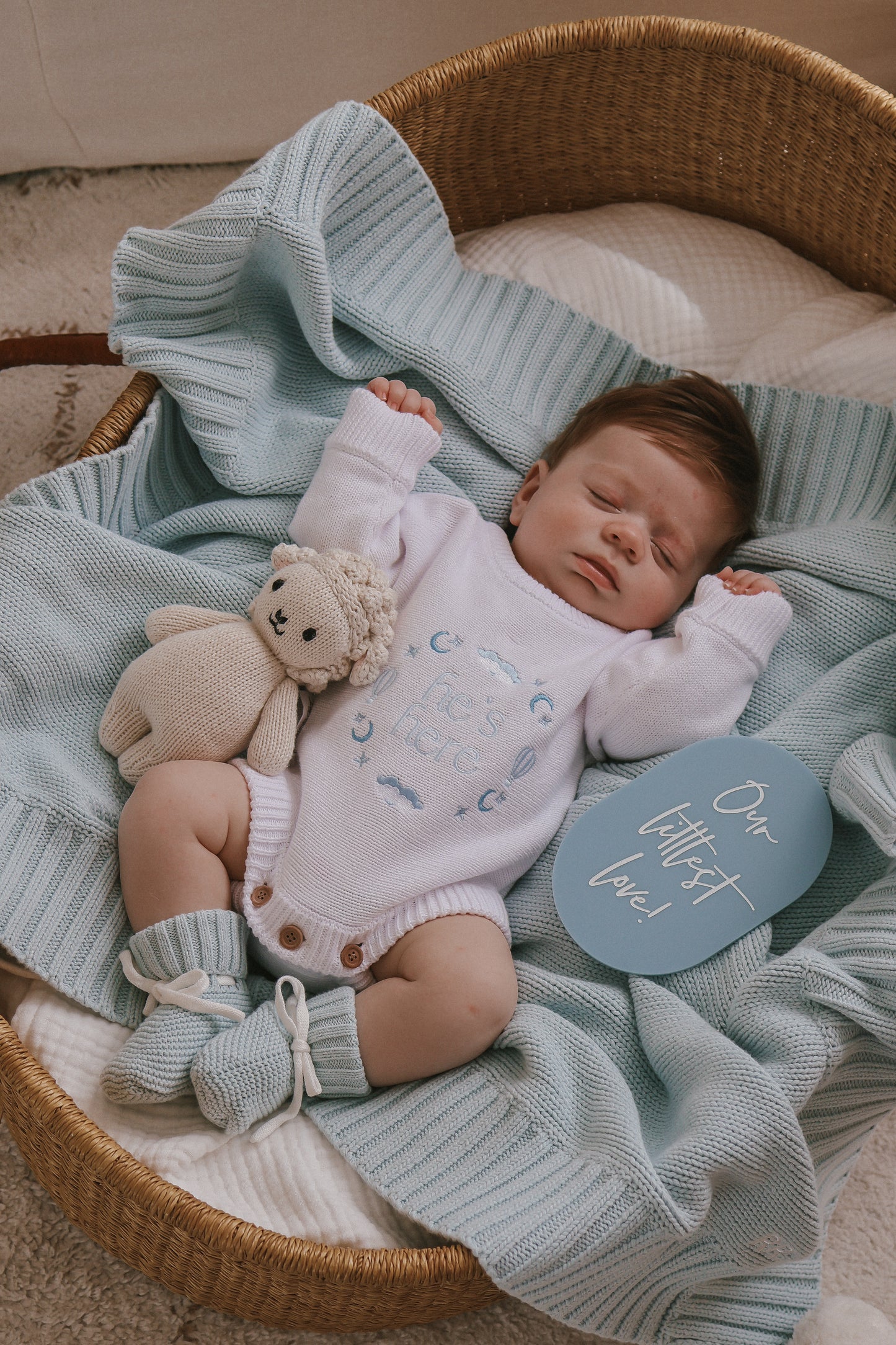 He’s Here Announcement Romper | Cloud | Coconut