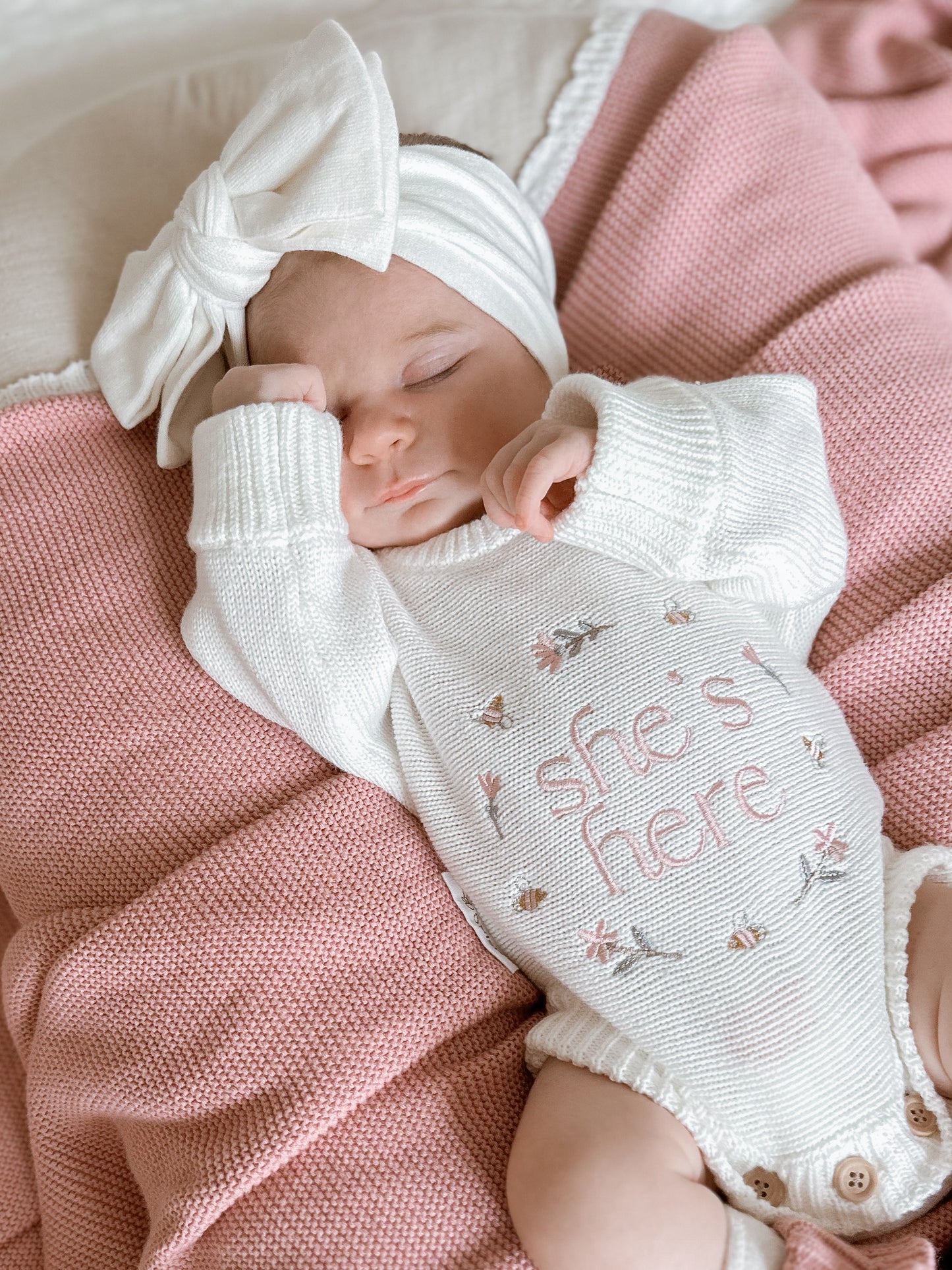 MAY PREORDER | She’s Here Announcement Romper | Honey Blossom | Milk