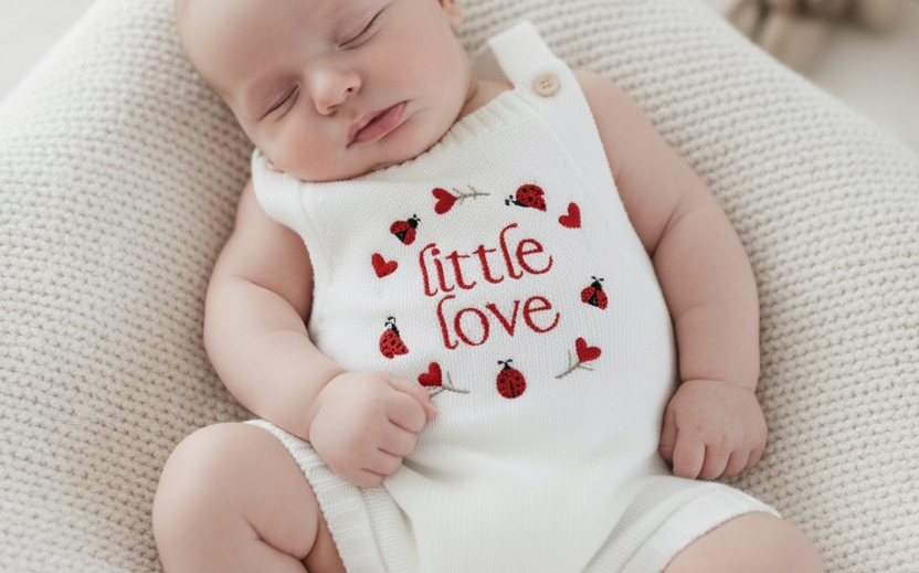 Little Love Romper | Coconut with Heart Embroidery