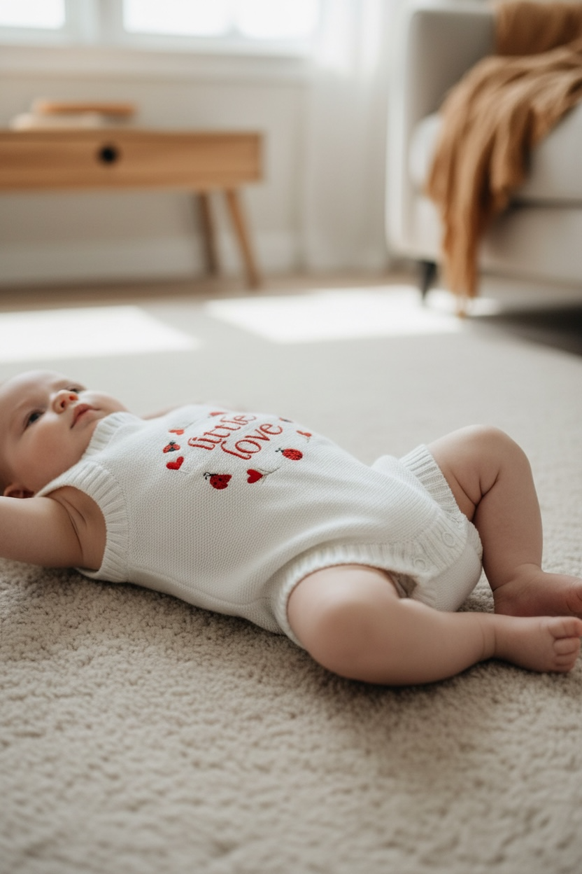Little Love Romper | Coconut with Heart Embroidery